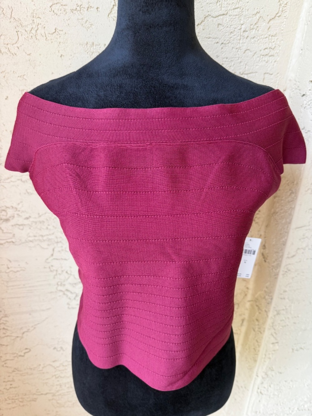 By Anthropologie Dark Wine Off-The-Shoulder Bandage Cropped Sweater Sz M NWT - Picture 3 of 13